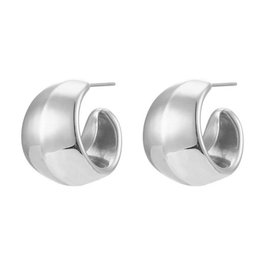 Elegant Women's Silver Chunky Hoop Earrings - Stainless Steel, Hypoallergenic